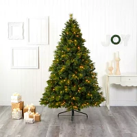 Nearly Natural North Carolina Mixed Faux 7 1/2 Foot Pre-Lit Pine Christmas Tree