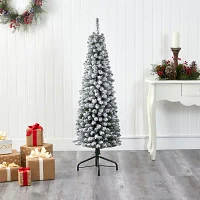 Nearly Natural Flocked Pencil Foot Christmas Tree