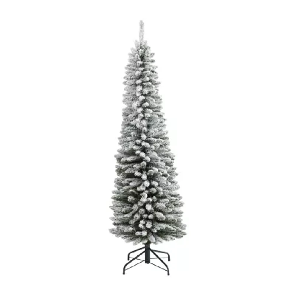 Nearly Natural Flocked Pencil Foot Christmas Tree