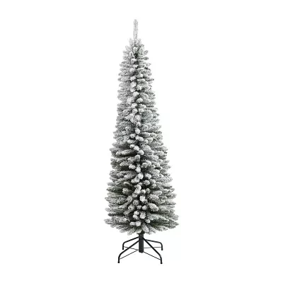 Nearly Natural Flocked Pencil Foot Christmas Tree