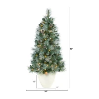 Nearly Natural Frosted Tip 4 Foot Pre-Lit Pine Christmas Tree