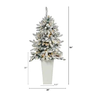 Nearly Natural Flocked Livingston Faux 4 1/2 Foot Pre-Lit Fir Christmas Tree