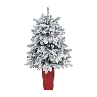 Nearly Natural Flocked 4 Foot Pre-Lit Fir Christmas Tree