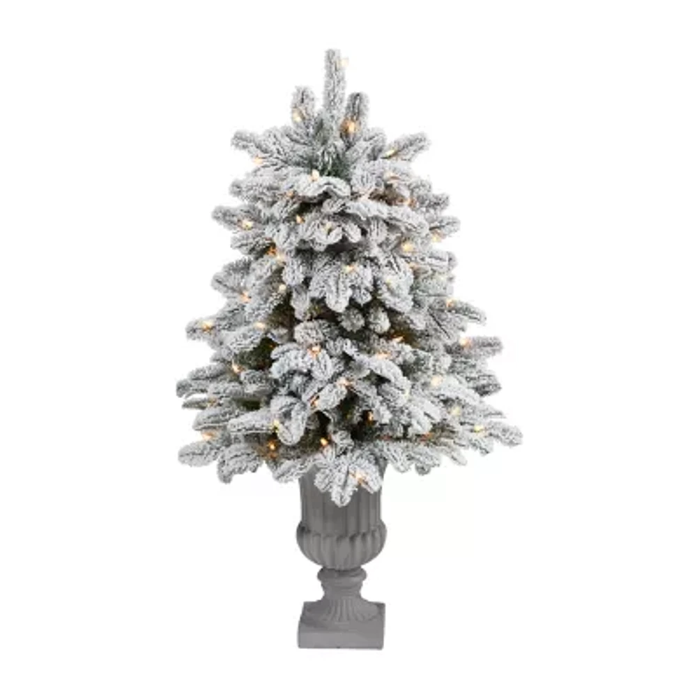 Nearly Natural Flocked Faux 4 Foot Pre-Lit Fir Christmas Tree