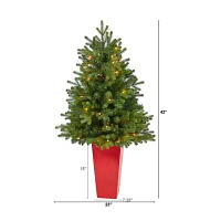 Nearly Natural In Red Planter 3 1/2 Foot Pre-Lit Fir Christmas Tree