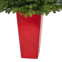 Nearly Natural In Red Planter 3 1/2 Foot Pre-Lit Fir Christmas Tree