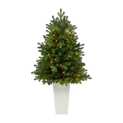 Nearly Natural In Wht Planter 3 1/2 Foot Pre-Lit Fir Christmas Tree