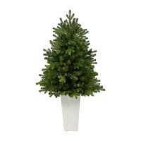 Nearly Natural In Wht Planter 3 1/2 Foot Pre-Lit Fir Christmas Tree