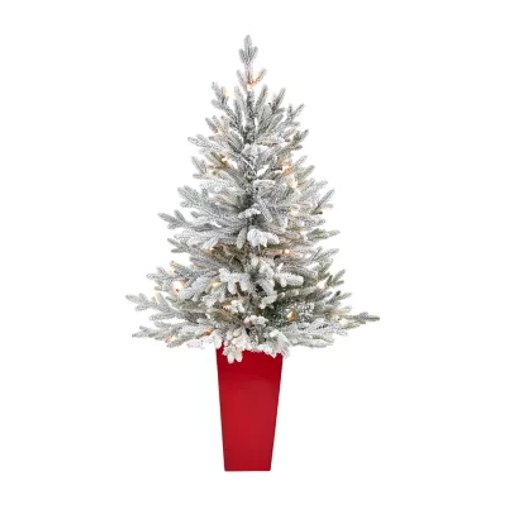 Nearly Natural Flocked Fraser Faux 4 Foot Pre-Lit Fir Christmas Tree