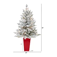 Nearly Natural Flocked Fraser Faux 4 Foot Pre-Lit Fir Christmas Tree