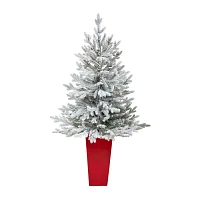 Nearly Natural Flocked Fraser Faux 4 Foot Pre-Lit Fir Christmas Tree