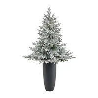 Nearly Natural Flocked Fraser 5 Foot Pre-Lit Fir Christmas Tree