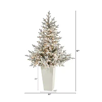 Nearly Natural Fraser In Wht Planter 4 1/2 Foot Pre-Lit Fir Christmas Tree