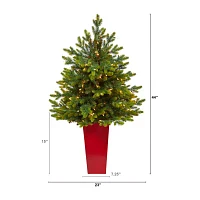 Nearly Natural In Red Planter 4 Foot Pre-Lit Fir Christmas Tree