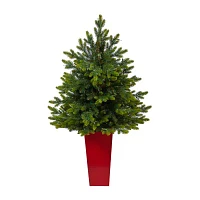 Nearly Natural In Red Planter 4 Foot Pre-Lit Fir Christmas Tree