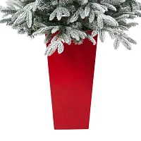 Nearly Natural Flocked In Planter 5 Foot Pre-Lit Spruce Christmas Tree