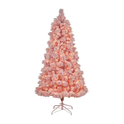 Nearly Natural Pink Faux 7 Foot Pre-Lit Christmas Tree