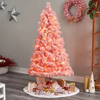 Nearly Natural Pink Faux 7 Foot Pre-Lit Christmas Tree