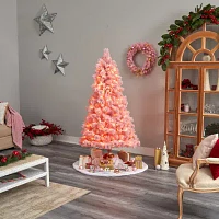 Nearly Natural Pink Faux 7 Foot Pre-Lit Christmas Tree