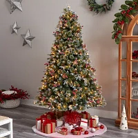 Nearly Natural Snow Faux 7 1/2 Foot Pre-Lit Spruce Christmas Tree