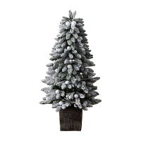 Nearly Natural Flocked Pre-Faux 4 Foot Pre-Lit Christmas Tree