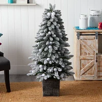 Nearly Natural Flocked Pre-Faux 4 Foot Pre-Lit Christmas Tree