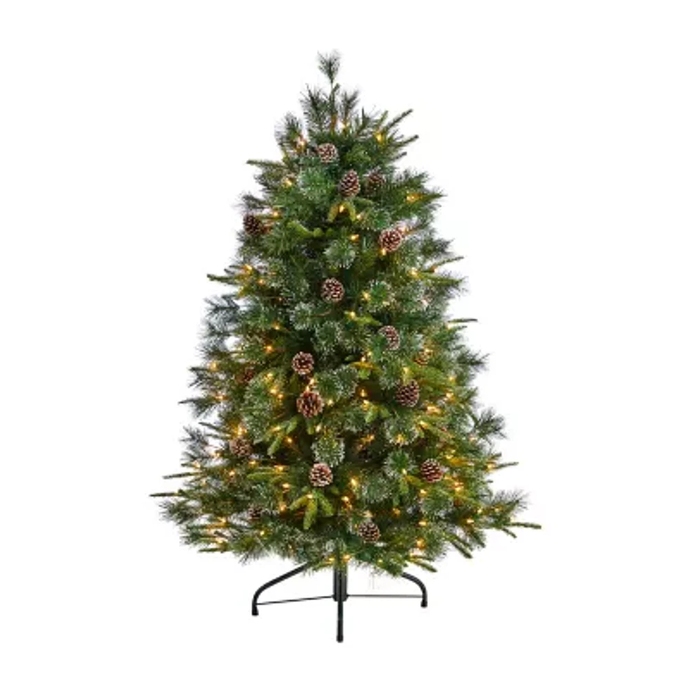 Nearly Natural Snowed Tipped Faux 5 Foot Pre-Lit Pine Christmas Tree