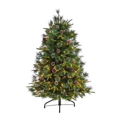 Nearly Natural Snowed Tipped Faux 5 Foot Pre-Lit Pine Christmas Tree