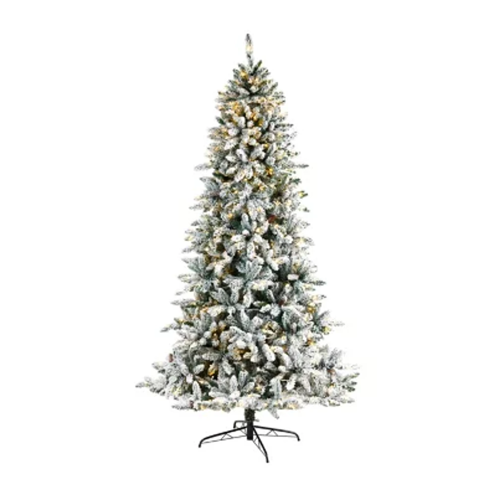 Nearly Natural Flocked Faux 8 Foot Pre-Lit Fir Christmas Tree