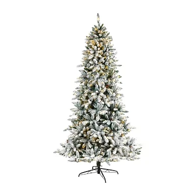 Nearly Natural Flocked Faux 8 Foot Pre-Lit Fir Christmas Tree