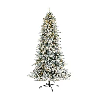 Nearly Natural Flocked Faux 8 Foot Pre-Lit Fir Christmas Tree