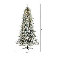 Nearly Natural Flocked Faux 8 Foot Pre-Lit Fir Christmas Tree