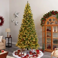 Nearly Natural Slim Snow Faux 10 Foot Pre-Lit Pine Christmas Tree