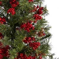 Nearly Natural Berry & Faux 3 Foot Pre-Lit Pine Christmas Tree