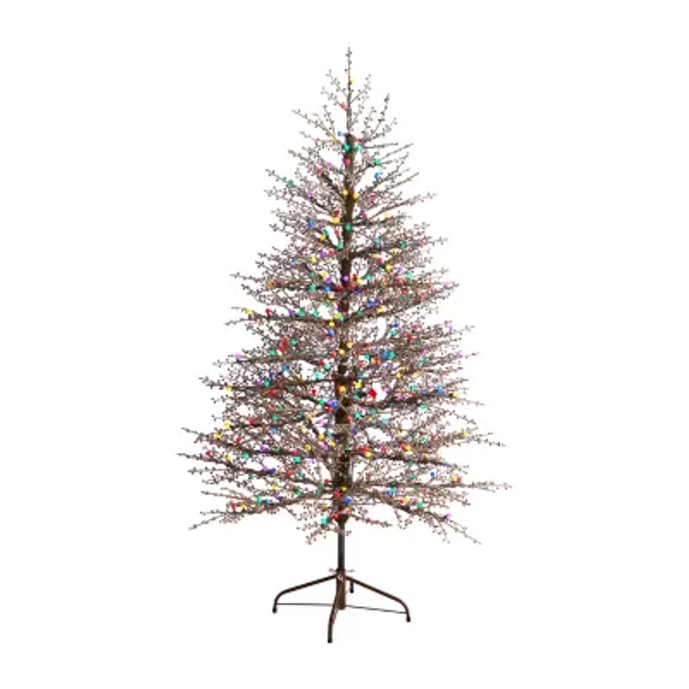 Nearly Natural Frosted Berry Twig Faux 6 Foot Pre-Lit Christmas Tree