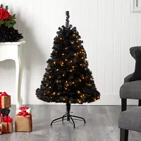 Nearly Natural Black Faux Foot Pre-Lit Christmas Tree