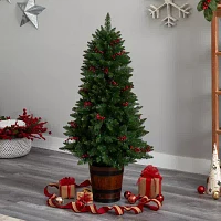 Nearly Natural Green Faux 5 Foot Pre-Lit Christmas Tree