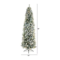 Nearly Natural Slim Flocked Faux 8 Foot Pre-Lit Fir Christmas Tree