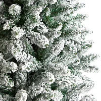 Nearly Natural Slim Flocked Faux 8 Foot Pre-Lit Fir Christmas Tree