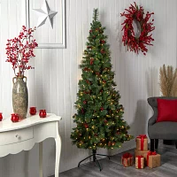 Nearly Natural Flat Back Faux 7 Foot Pre-Lit Pine Christmas Tree