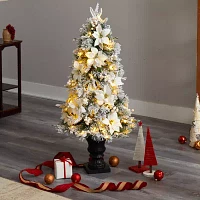 Nearly Natural Flocked Faux 4 Foot Pre-Lit Christmas Tree