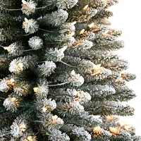 Nearly Natural Flocked Pencil Faux 12 Foot Pre-Lit Christmas Tree