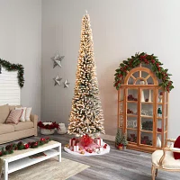 Nearly Natural Flocked Pencil Faux 12 Foot Pre-Lit Christmas Tree