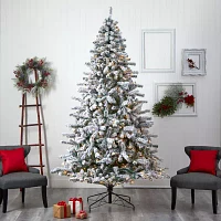 Nearly Natural Flocked 9 Foot Pre-Lit Spruce Christmas Tree