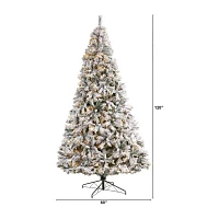 Nearly Natural Flocked Faux 10 Foot Pre-Lit Pine Christmas Tree