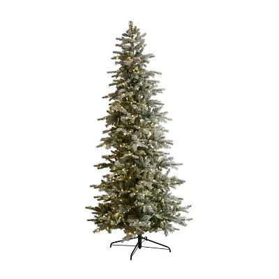 Nearly Natural Slim Flocked Faux 1/2 Foot Pre-Lit Spruce Christmas Tree