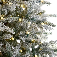 Nearly Natural Slim Flocked Faux 8 1/2 Foot Pre-Lit Spruce Christmas Tree