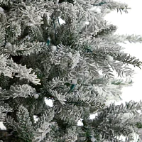 Nearly Natural Slim Flocked Faux 8 1/2 Foot Pre-Lit Spruce Christmas Tree