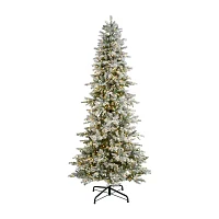 Nearly Natural Slim Flocked Faux 9 1/2 Foot Pre-Lit Spruce Christmas Tree