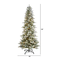 Nearly Natural Slim Flocked Faux 9 1/2 Foot Pre-Lit Spruce Christmas Tree